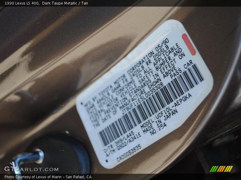 1990 LS 400 Dark Taupe Metallic Color Code 3H9