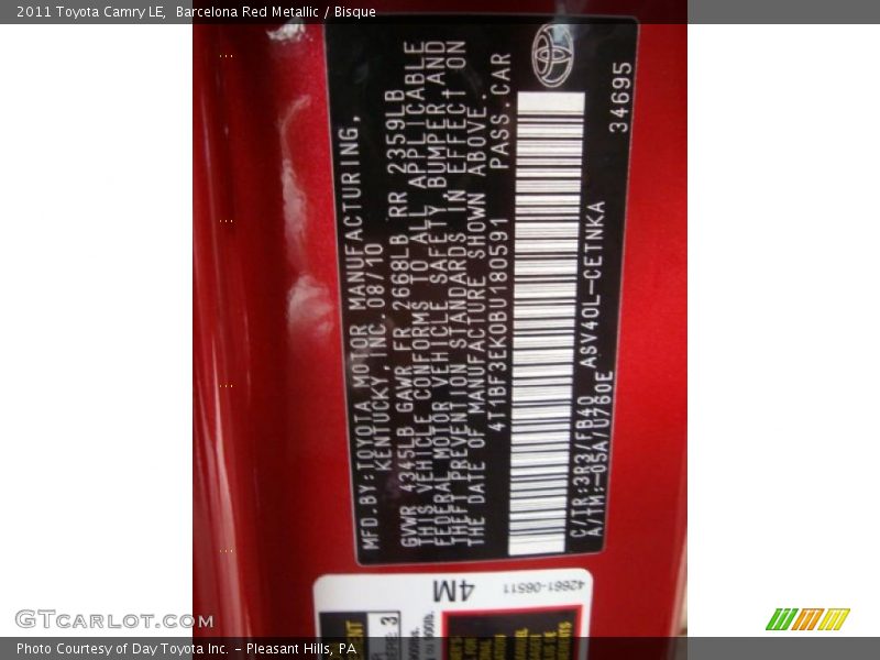 Barcelona Red Metallic / Bisque 2011 Toyota Camry LE