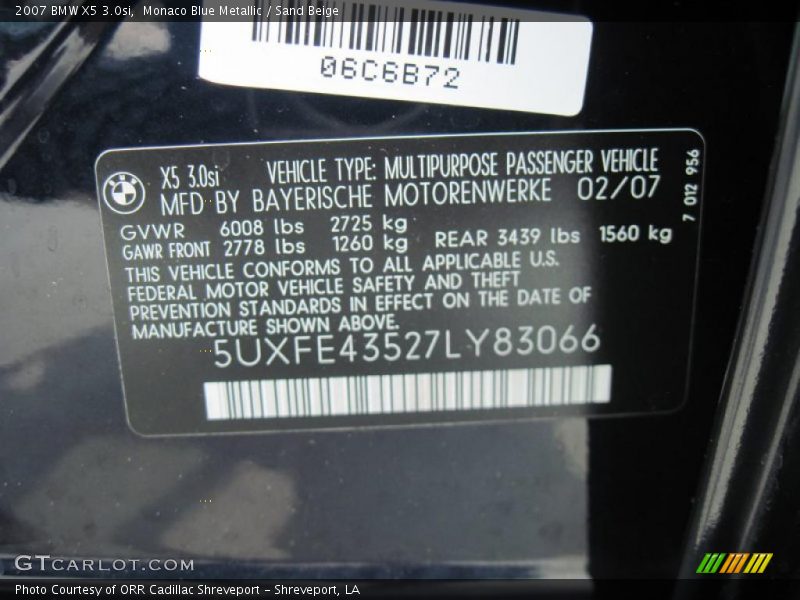 Monaco Blue Metallic / Sand Beige 2007 BMW X5 3.0si