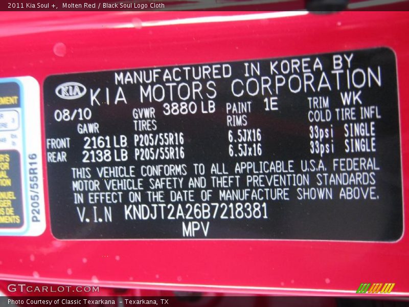 Molten Red / Black Soul Logo Cloth 2011 Kia Soul +