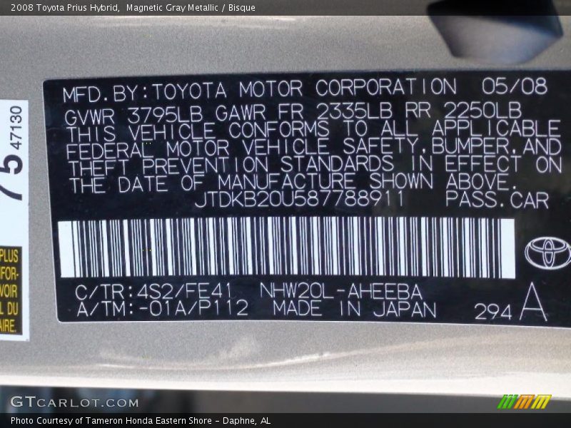 Magnetic Gray Metallic / Bisque 2008 Toyota Prius Hybrid