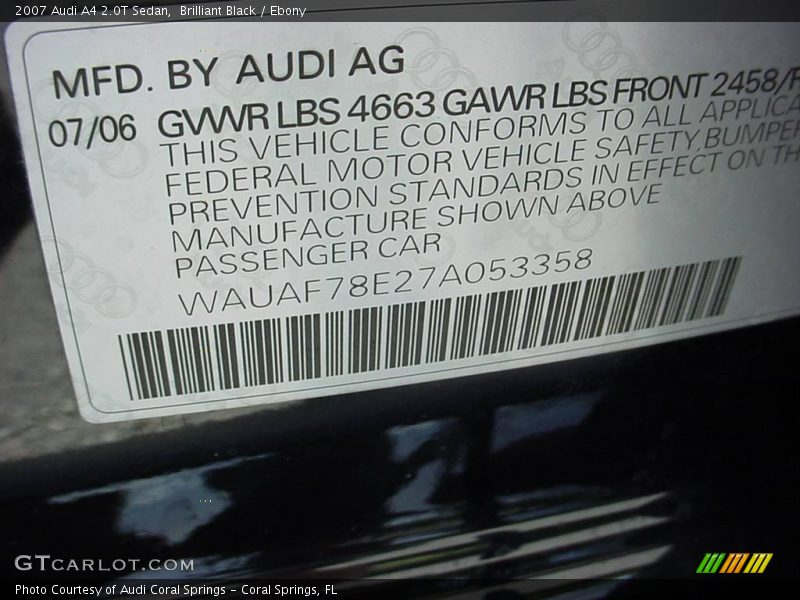 Brilliant Black / Ebony 2007 Audi A4 2.0T Sedan