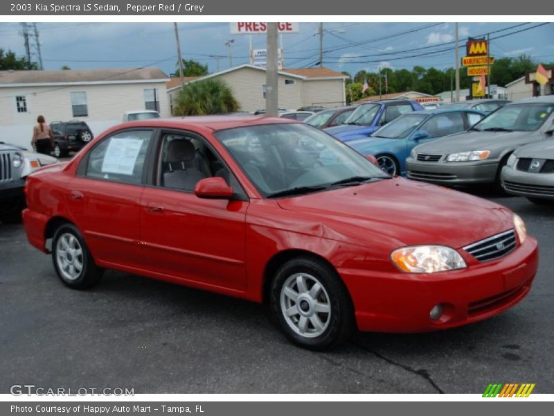 Pepper Red / Grey 2003 Kia Spectra LS Sedan