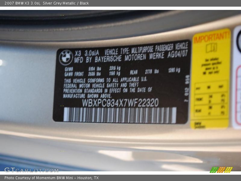 Silver Grey Metallic / Black 2007 BMW X3 3.0si