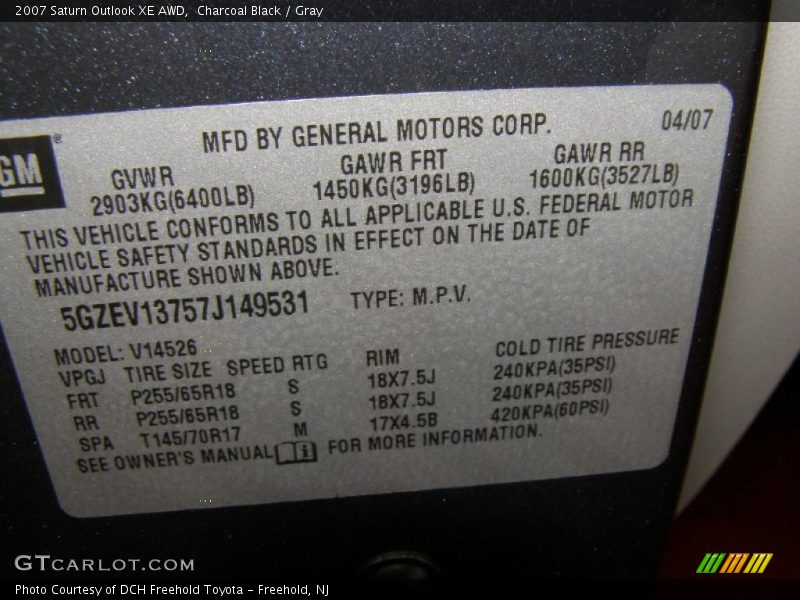 Charcoal Black / Gray 2007 Saturn Outlook XE AWD