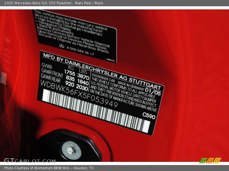 Mars Red / Black 2005 Mercedes-Benz SLK 350 Roadster