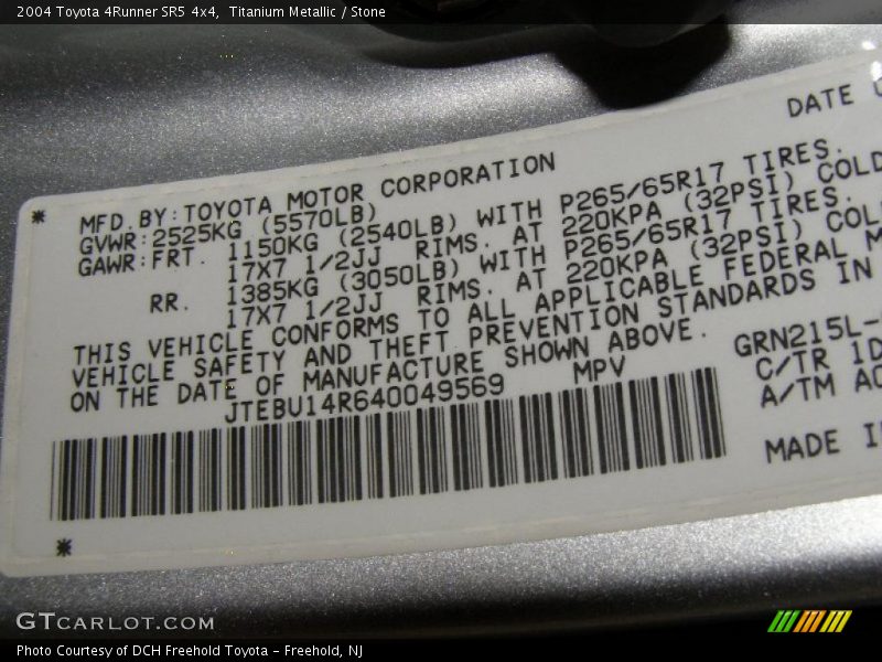 Titanium Metallic / Stone 2004 Toyota 4Runner SR5 4x4