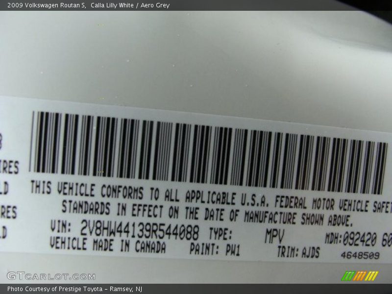 Calla Lilly White / Aero Grey 2009 Volkswagen Routan S