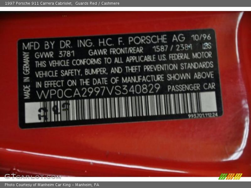 Guards Red / Cashmere 1997 Porsche 911 Carrera Cabriolet