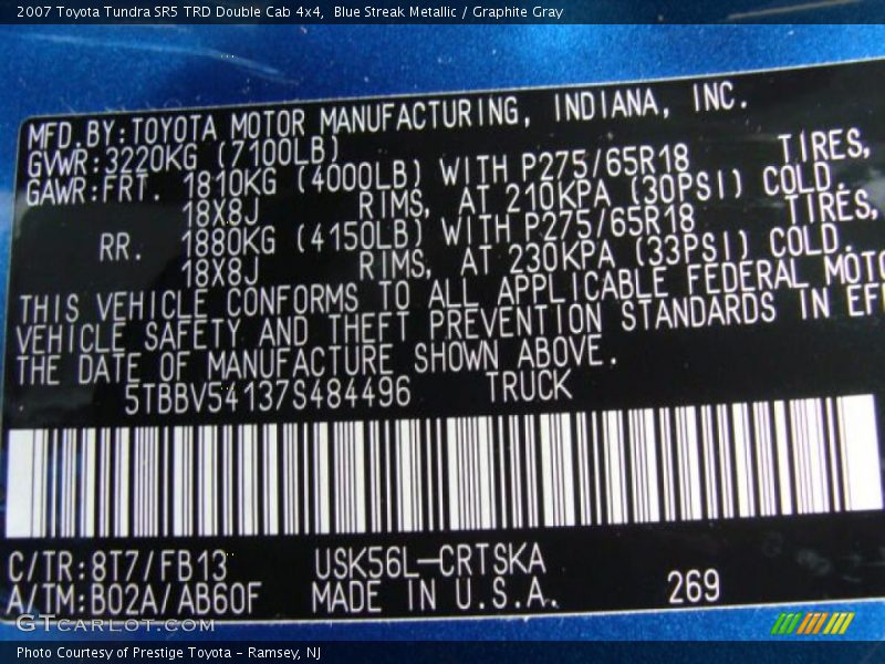 Blue Streak Metallic / Graphite Gray 2007 Toyota Tundra SR5 TRD Double Cab 4x4
