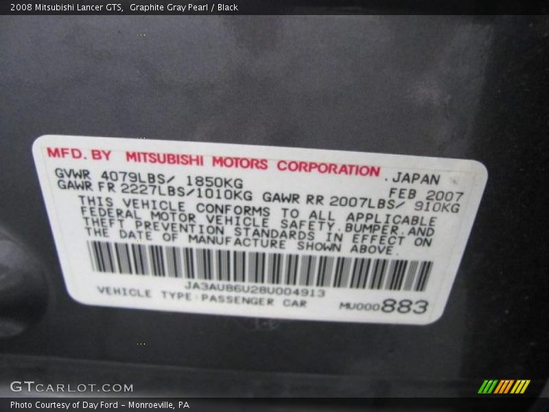 Graphite Gray Pearl / Black 2008 Mitsubishi Lancer GTS