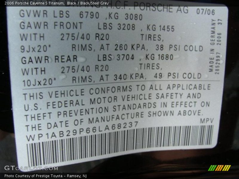 Black / Black/Steel Grey 2006 Porsche Cayenne S Titanium