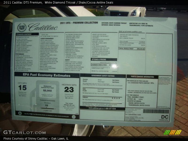 White Diamond Tricoat / Shale/Cocoa Aniline Seats 2011 Cadillac DTS Premium