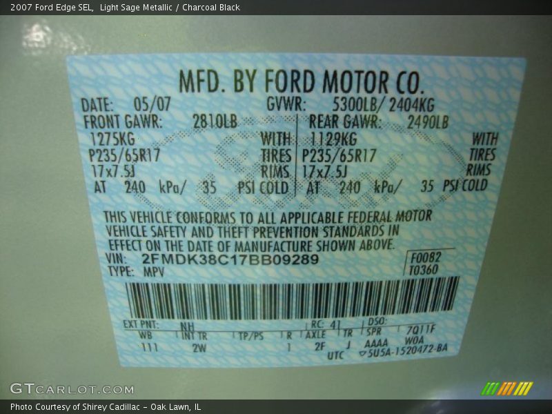 Light Sage Metallic / Charcoal Black 2007 Ford Edge SEL