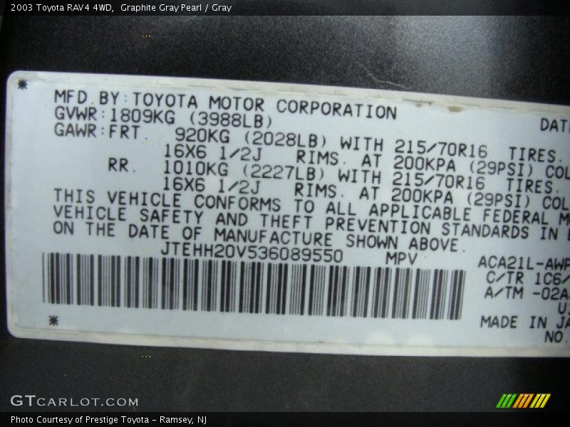 Graphite Gray Pearl / Gray 2003 Toyota RAV4 4WD
