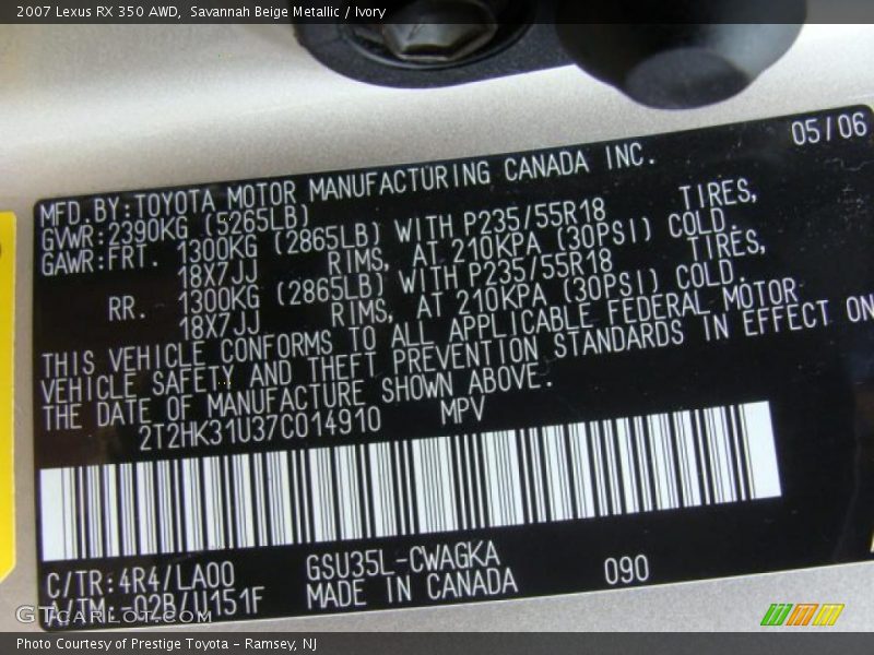 Savannah Beige Metallic / Ivory 2007 Lexus RX 350 AWD