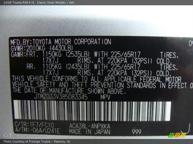 Classic Silver Metallic / Ash 2008 Toyota RAV4 I4