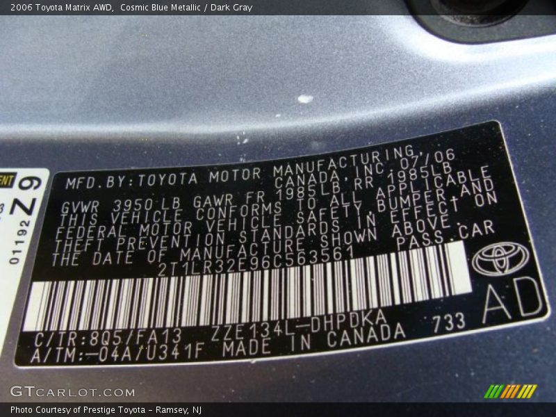 Cosmic Blue Metallic / Dark Gray 2006 Toyota Matrix AWD