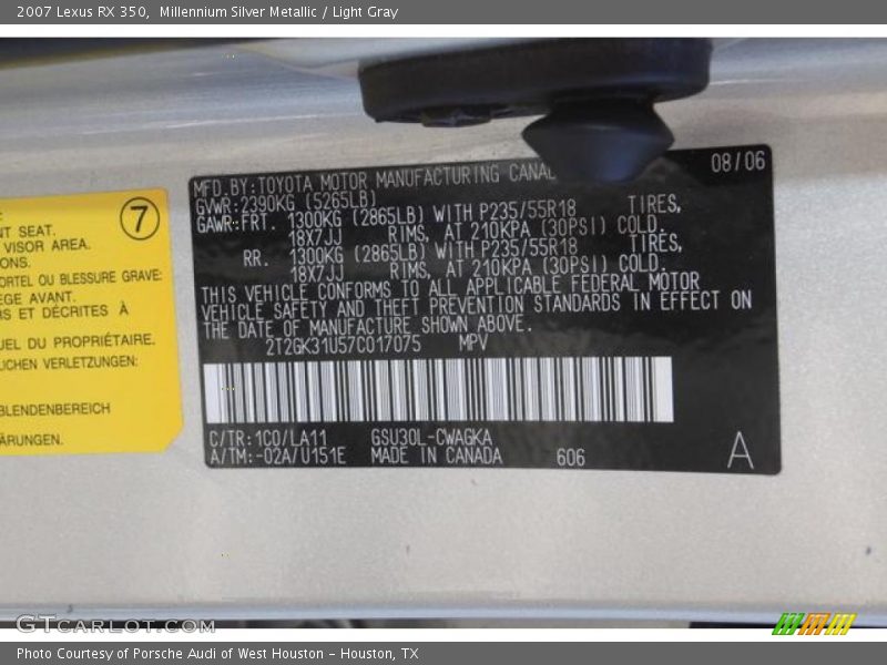 Millennium Silver Metallic / Light Gray 2007 Lexus RX 350