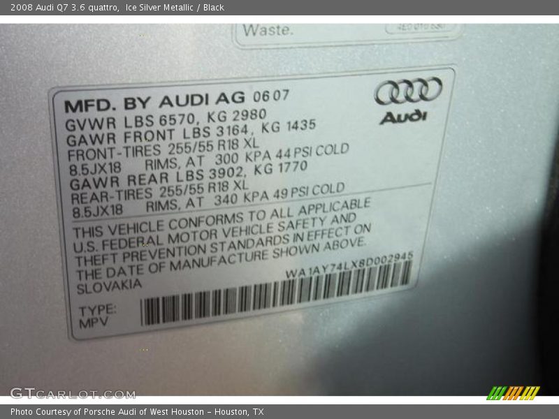 Ice Silver Metallic / Black 2008 Audi Q7 3.6 quattro