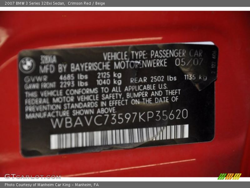 Crimson Red / Beige 2007 BMW 3 Series 328xi Sedan