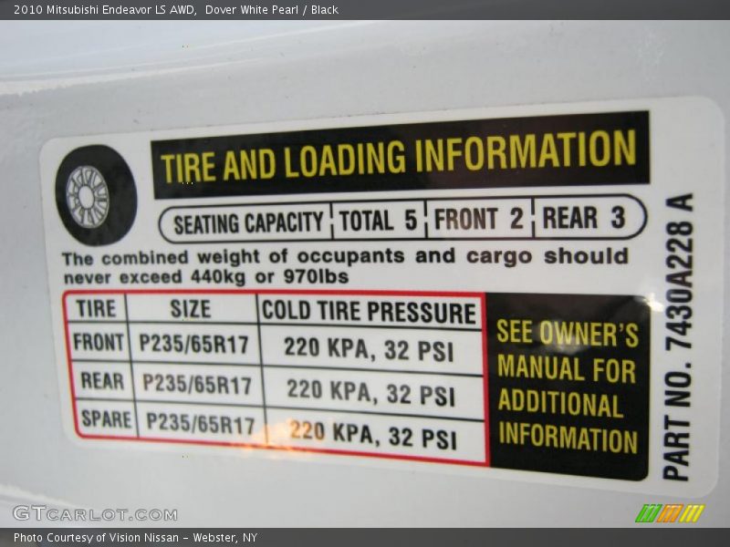 Dover White Pearl / Black 2010 Mitsubishi Endeavor LS AWD
