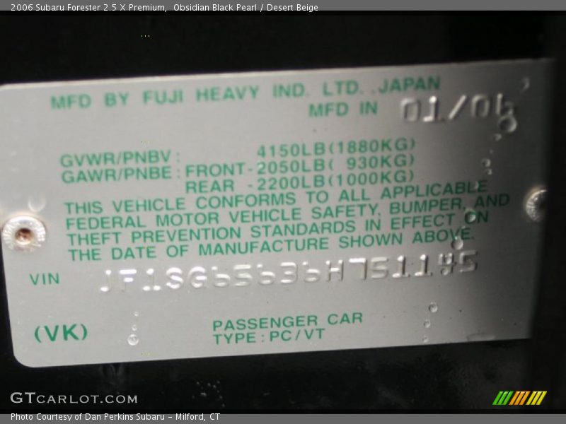 Obsidian Black Pearl / Desert Beige 2006 Subaru Forester 2.5 X Premium