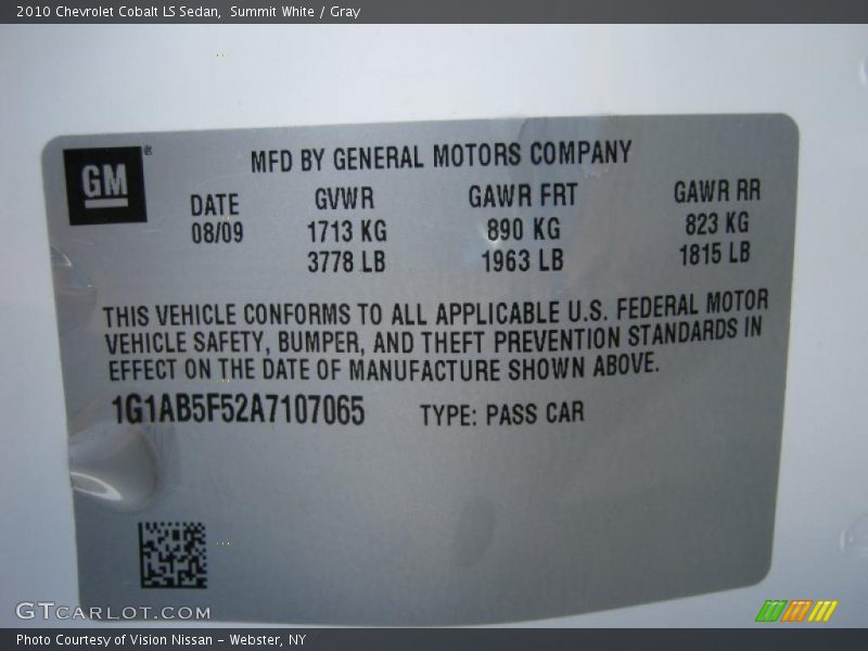 Summit White / Gray 2010 Chevrolet Cobalt LS Sedan