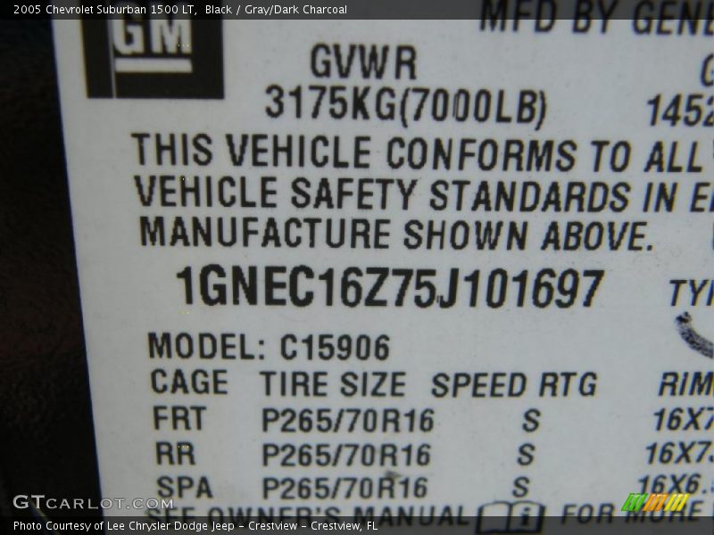 Black / Gray/Dark Charcoal 2005 Chevrolet Suburban 1500 LT