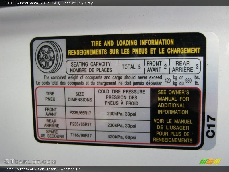 Pearl White / Gray 2010 Hyundai Santa Fe GLS 4WD