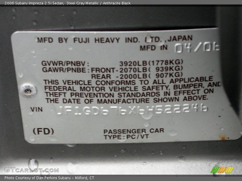 Steel Gray Metallic / Anthracite Black 2006 Subaru Impreza 2.5i Sedan