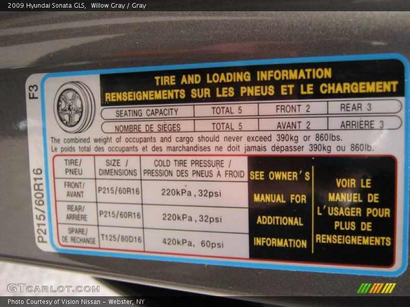 Willow Gray / Gray 2009 Hyundai Sonata GLS