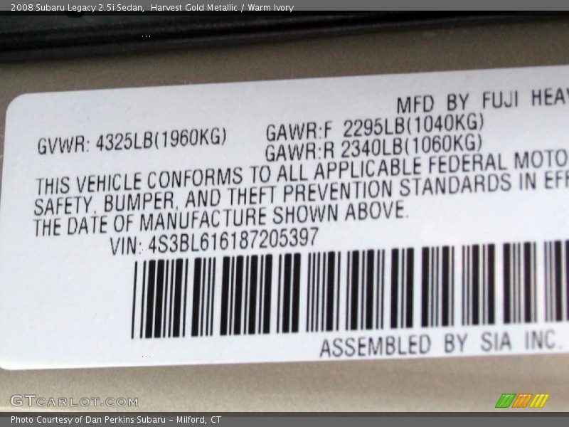 Harvest Gold Metallic / Warm Ivory 2008 Subaru Legacy 2.5i Sedan