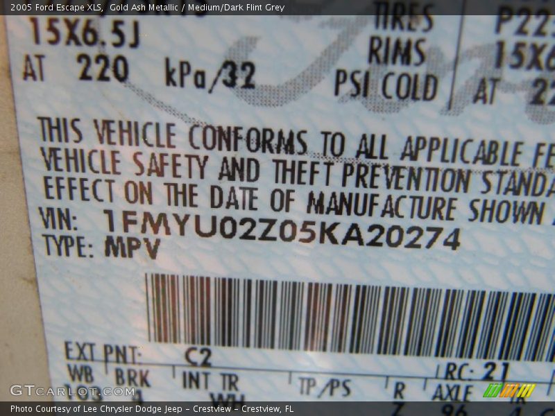 Gold Ash Metallic / Medium/Dark Flint Grey 2005 Ford Escape XLS