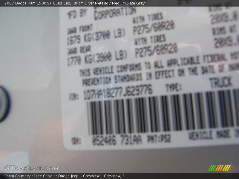 Bright Silver Metallic / Medium Slate Gray 2007 Dodge Ram 1500 ST Quad Cab
