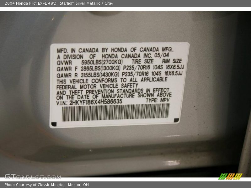 Starlight Silver Metallic / Gray 2004 Honda Pilot EX-L 4WD