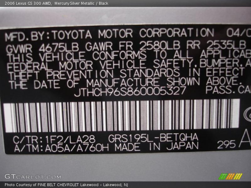 Mercury Silver Metallic / Black 2006 Lexus GS 300 AWD