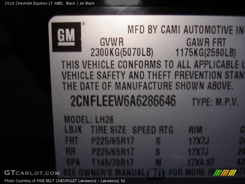 Black / Jet Black 2010 Chevrolet Equinox LT AWD