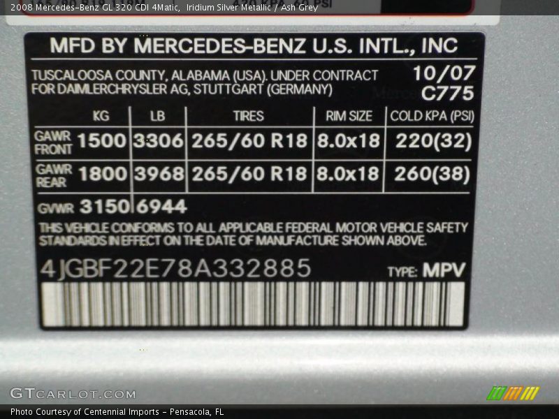 Iridium Silver Metallic / Ash Grey 2008 Mercedes-Benz GL 320 CDI 4Matic