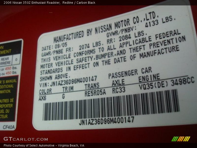 Redline / Carbon Black 2006 Nissan 350Z Enthusiast Roadster