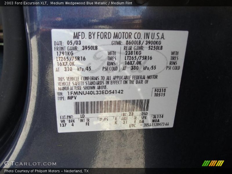 Medium Wedgewood Blue Metallic / Medium Flint 2003 Ford Excursion XLT