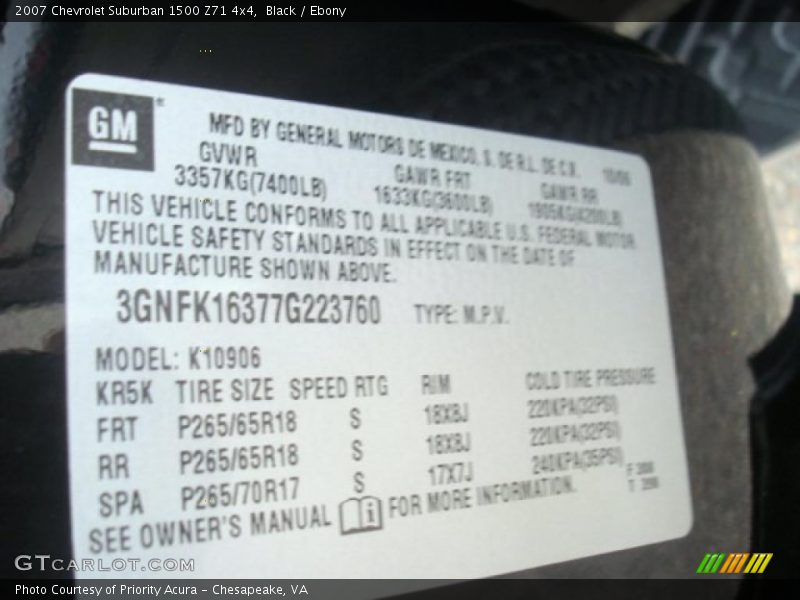 Black / Ebony 2007 Chevrolet Suburban 1500 Z71 4x4