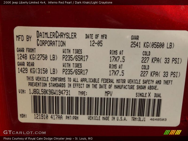 Inferno Red Pearl / Dark Khaki/Light Graystone 2006 Jeep Liberty Limited 4x4