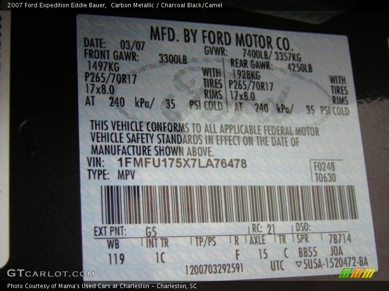 Carbon Metallic / Charcoal Black/Camel 2007 Ford Expedition Eddie Bauer