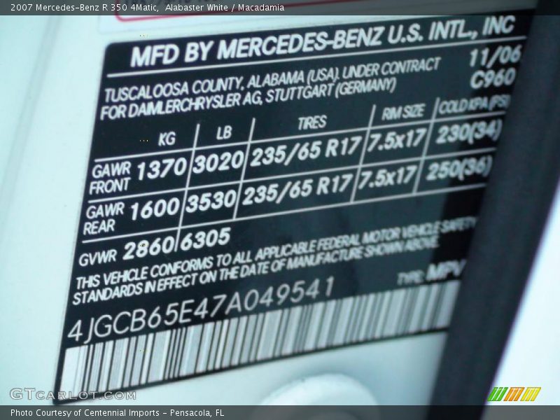 Alabaster White / Macadamia 2007 Mercedes-Benz R 350 4Matic