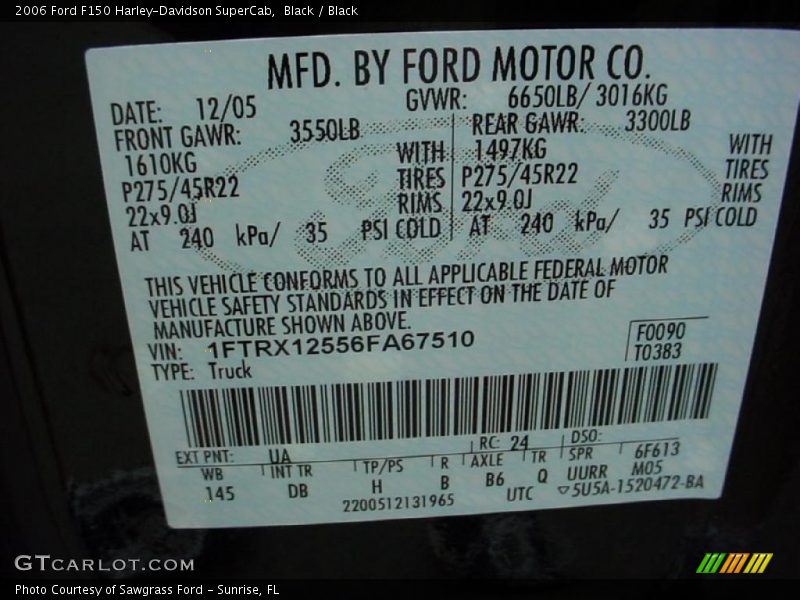 2006 F150 Harley-Davidson SuperCab Black Color Code UA