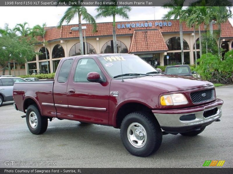 Dark Toreador Red Metallic / Medium Prairie Tan 1998 Ford F150 XLT SuperCab 4x4