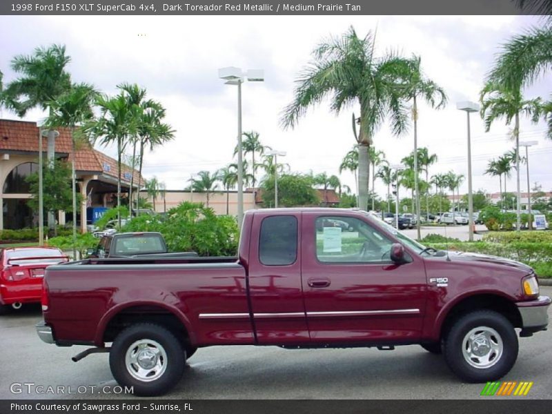 Dark Toreador Red Metallic / Medium Prairie Tan 1998 Ford F150 XLT SuperCab 4x4