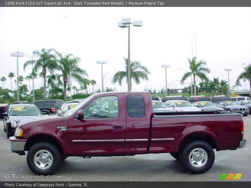 Dark Toreador Red Metallic / Medium Prairie Tan 1998 Ford F150 XLT SuperCab 4x4