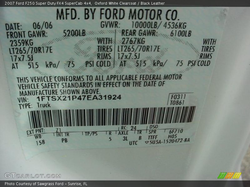Oxford White Clearcoat / Black Leather 2007 Ford F250 Super Duty FX4 SuperCab 4x4